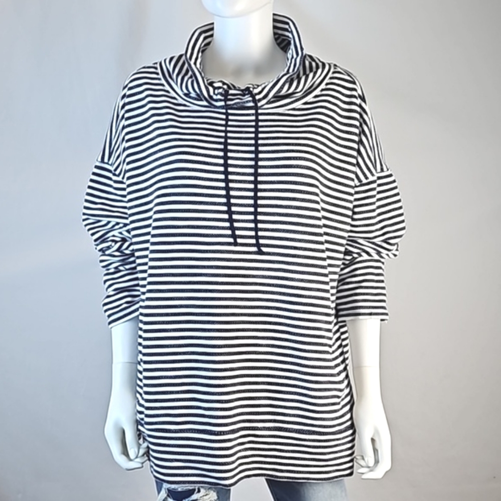 Talbots Navy and White Striped Hoodie